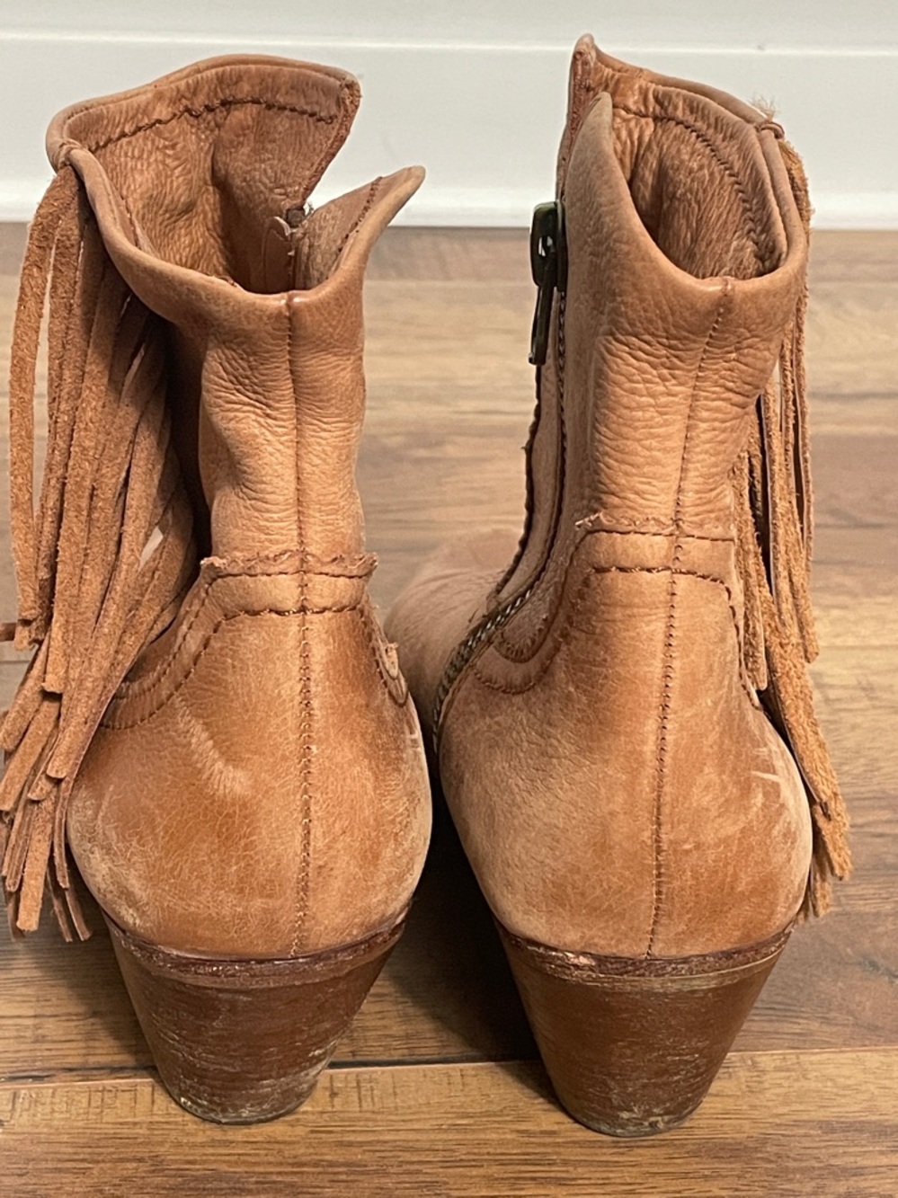 Sam Edelman Louie Tan Leather Fringe Ankle Boots Size 11 M - Picture 3 of 13